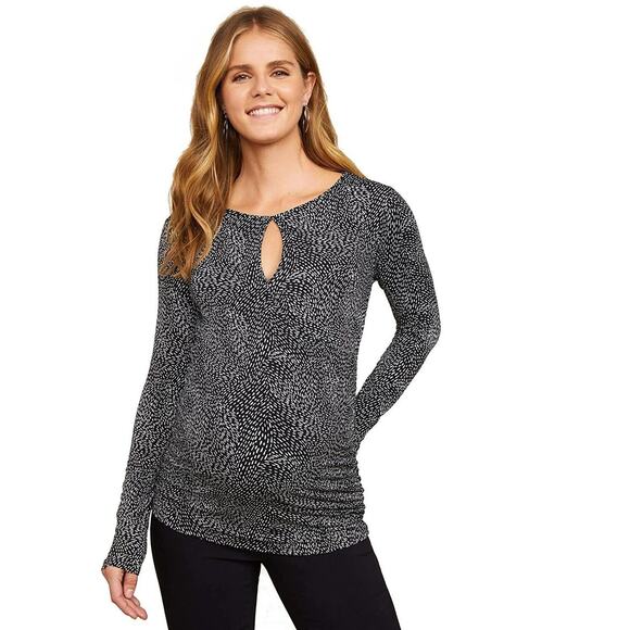 Motherhood Maternity Stretchy Keyhole Surplice Top Black White Womens Small - Picture 7 of 7